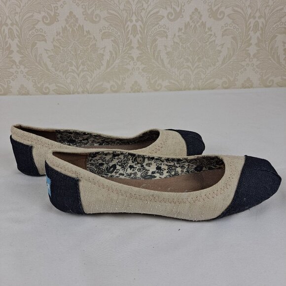 Toms Size 6 Alessandra Two Tone Ballet Flat Burlap Beige Black Lightweight - Picture 5 of 14